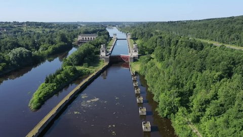 Canal Lock Water Control Structures Drone View
