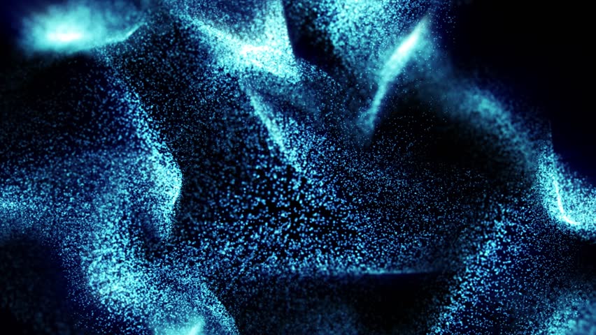 Flowing digital blue particles forming abstract waves in space
