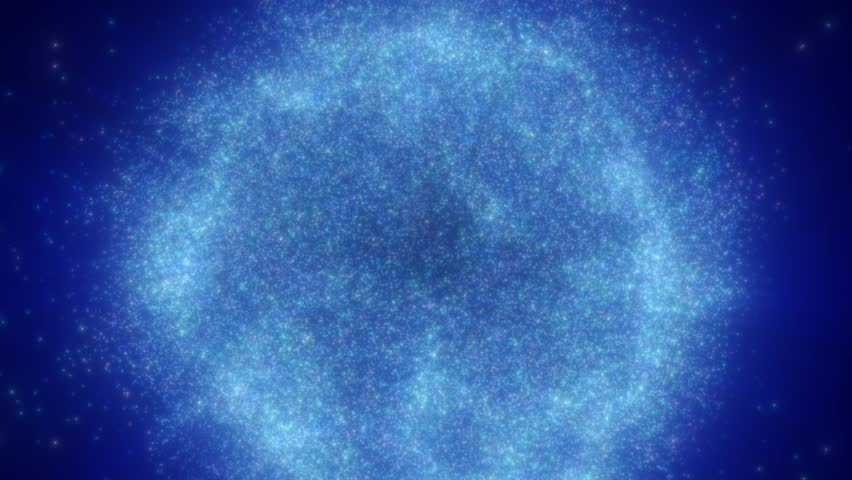 Ethereal blue particle cloud in deep space, forming a glowing nebula-like sphere