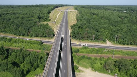Drone Flying above Elevated Forest Roadway