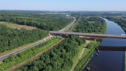 Elevated Highway Crossing beside Long River