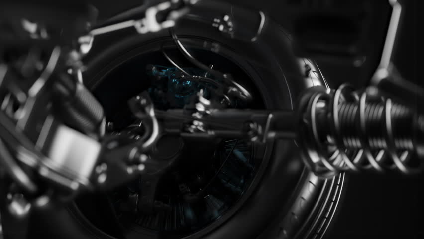 Illuminated braking system in 3D visualization.