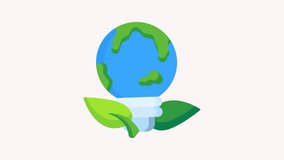 Animated icon features a light bulb shaped like the Earth, supported by green leaves to symbolize clean energy, sustainability, and eco-friendly innovation. The modern flat design makes it ideal for r - Powered by Shutterstock - Get 15% off with code: PIKWIZARD15