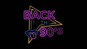 Loop animation of a neon sign reading back to the 90s. Back to 90s neon sign for nostalgic vibes. Suitable for retrothemed designs, social media posts, or event promotions with 90s aesthetic. - Powered by Shutterstock - Get 15% off with code: PIKWIZARD15