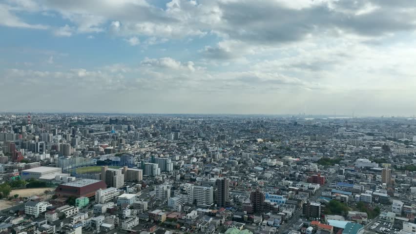 Drone aerial view of modern city and traffic