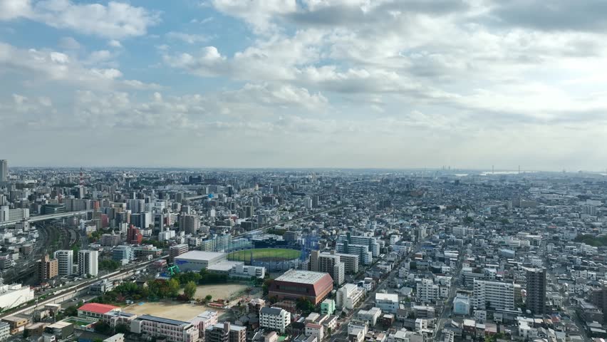 Drone aerial view of modern city and traffic