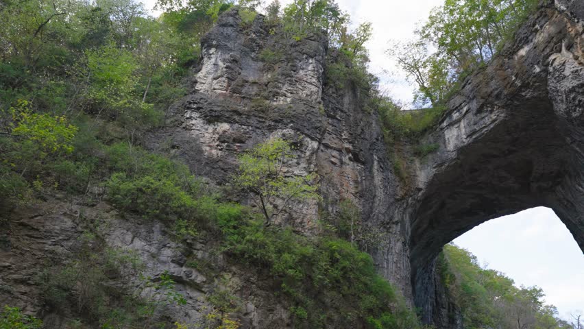 The towering limestone arch of Natural Bridge State Park in Virginia stands as one of the state’s most iconic natural landmarks, carved by centuries of flowing water.