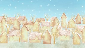 Snow gradually accumulating in a town lined with houses. A quiet winter watercolor animation. - Powered by Shutterstock - Get 15% off with code: PIKWIZARD15