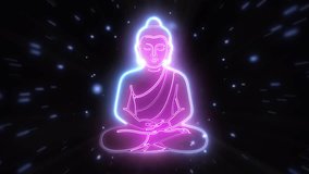 4k Resolution Video: Spirituality And Inner Peace Concept. Neon Buddha Silhouette In Meditation Pose Seamless Looped Animating Glowing On Dark Space Background - Powered by Shutterstock - Get 15% off with code: PIKWIZARD15