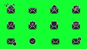 Animated Email Icon Pack, Conceptual Mail Themes on Green Screen. A creative set of animated email icons featuring a variety of conceptual elements like notifications, approval, rejection, money, love - Powered by Shutterstock - Get 15% off with code: PIKWIZARD15