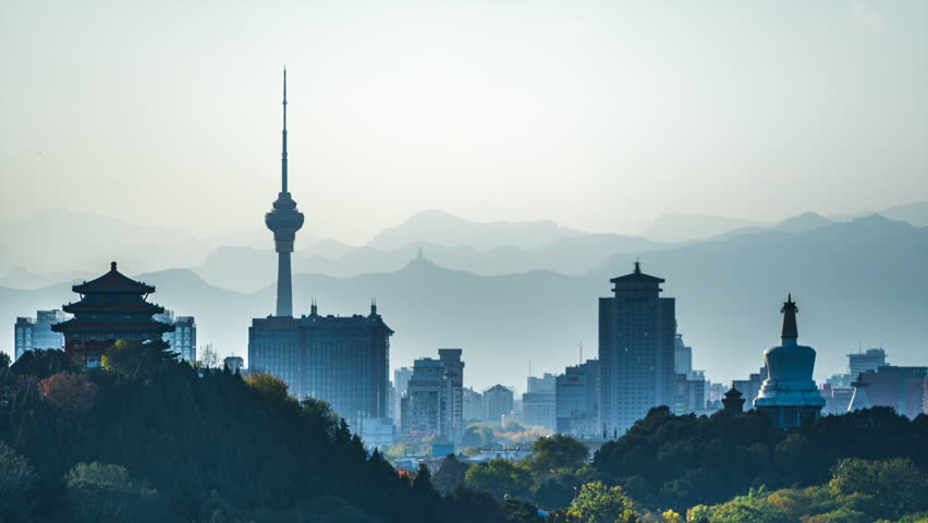 Stunning skyline views of Beijing, China, featuring the Central TV Tower, Jingshan, Beihai, White Pagoda, and Western Hills