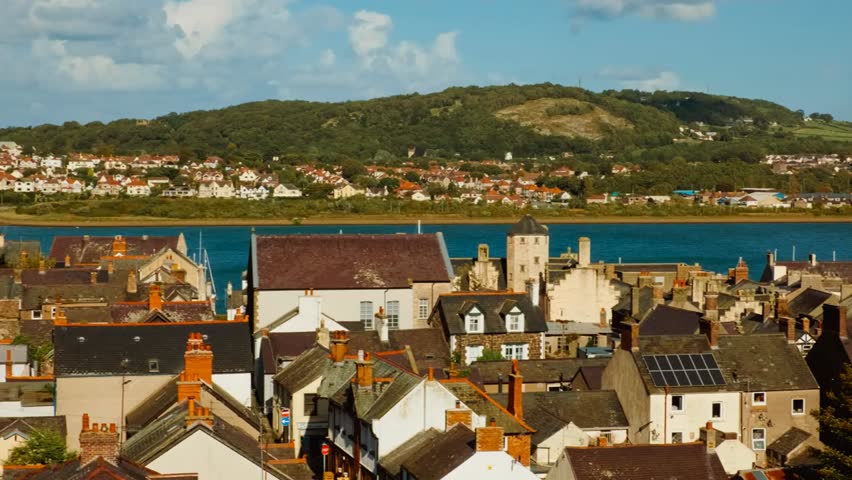 Panoramic view of Conwy, a walled market town on Wales’ north coast, showcasing historic streets, coastal scenery, and tourist charm.