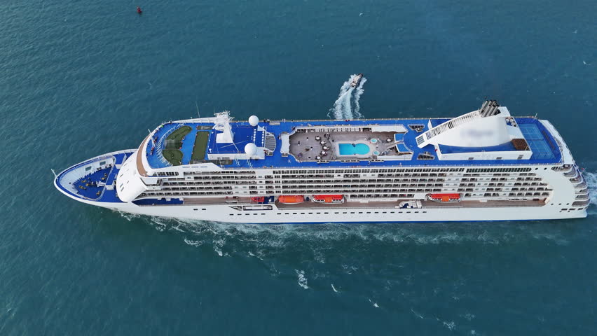 Cruise Ship, Cruise Liners beautiful white cruise ship above luxury cruise in the ocean sea at early in the morning time concept exclusive tourism travel on holiday.