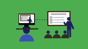 Animated hybrid learning concept showing equal learning from home and classroom. Bright digital education scene. - Powered by Shutterstock - Get 15% off with code: PIKWIZARD15