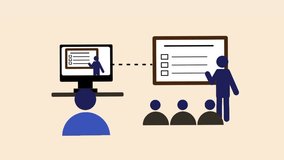 Animated hybrid learning concept showing equal learning from home and classroom. Bright digital education scene. - Powered by Shutterstock - Get 15% off with code: PIKWIZARD15