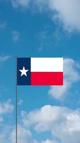 Flag of the state Texas against cloudy sky. Texas flag waving in the wind, United States, national symbol. State, nation, union, flag, government, Texan culture, politics. 3D animation