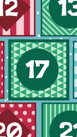 Advent Calendar Day 17 Opening Zoom Reveal to Green Screen Chroma key Background Transition Graphic Animation in Winter Landscape with Snow - 4K Vertical Video 5 seconds 