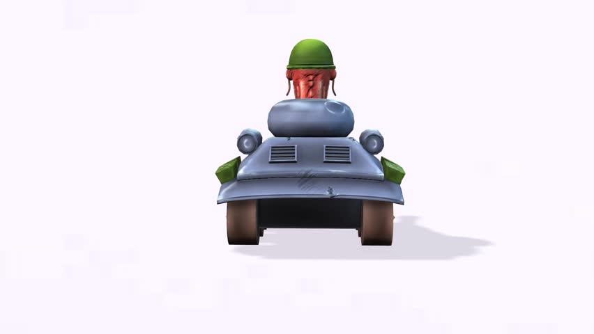 Back view of zombie with canon man horror white background animation