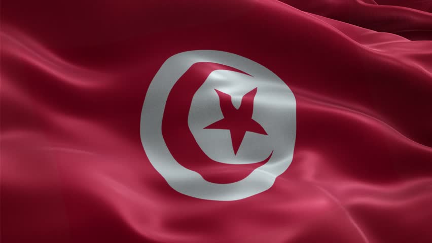 Tunisia Flag Waving with Red Crescent and Star, Seamless Loop, 1080p HD