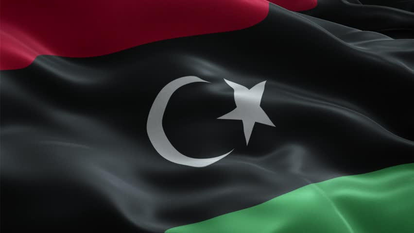 Waving Flag of Libya Seamless Loop, Close-up, 1080p HD