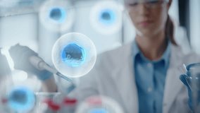 Laboratory Scientist Use Pippete for Experimental Solution Into Test Tube. Concept of Digitally Visualized Cells in Molecular Biology, Regenerative Biotechnology, Healthcare Innovation in Medicine - Powered by Shutterstock - Get 15% off with code: PIKWIZARD15