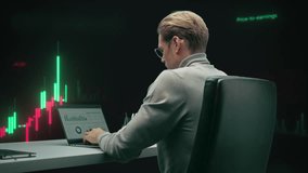 Financial Trader Analyzes Live Candlestick Charts on Multiple Screens, Executing Stock Market Strategies, Monitoring Volatility, and Managing Digital Investments. 360 Degree Tracking Arc Shot - Powered by Shutterstock - Get 15% off with code: PIKWIZARD15