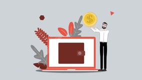 Animated businessman presenting financial growth chart with coins and investment symbols – 2D business finance animation for marketing, startup, fintech, and economic content - Powered by Shutterstock - Get 15% off with code: PIKWIZARD15