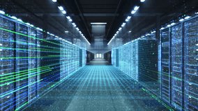 Hyperscale Data Center Corridor as Holographic Grids, Fiber Streams, Digital Particles Animate Server Racks, Data Processing, Cybersecurity Monitoring, Network Infrastructure Analytics. - Powered by Shutterstock - Get 15% off with code: PIKWIZARD15