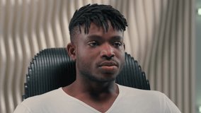 Headshot aggressive African American man yelling shouting furious in futuristic room irritated stressed negative male guy gamer emotional reaction losing game over scream shout yell angry screaming - Powered by Shutterstock - Get 15% off with code: PIKWIZARD15