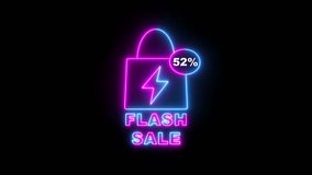 Neon flash sale shopping bag with 52 percent discount on black background image photo - Powered by Shutterstock - Get 15% off with code: PIKWIZARD15