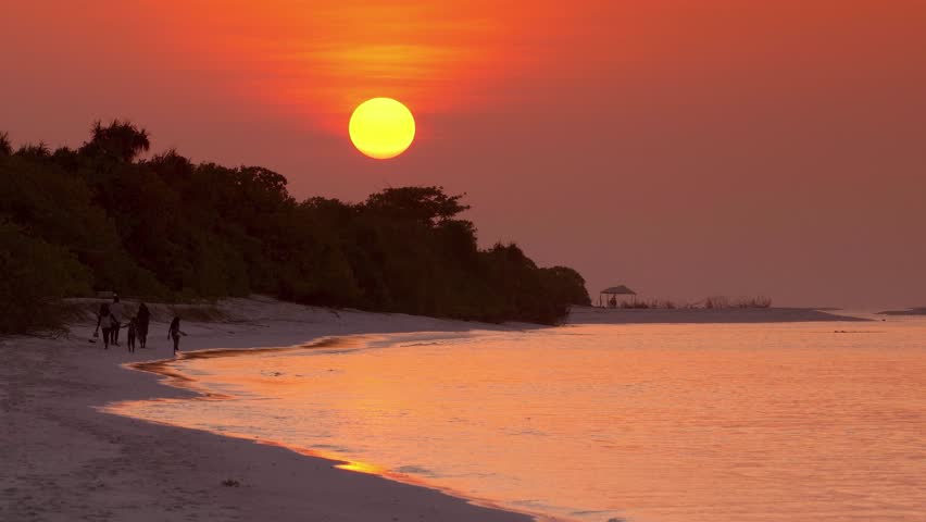 View at sunset on maldivian sea coastline. Tropical nature