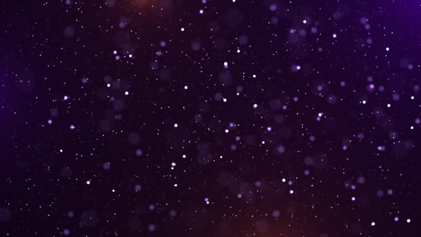 Abstract animation concept of purple particles for birthday and holiday celebrations. 4k loop bokeh background with light particles on dark background. Animation footage with light leak effect.
