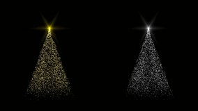 Set of 2 elegant christmas trees in silver and gold colors formed by particles streaming downward while creating a tree shape with a glowing star on top, transparent background with alpha channel - Powered by Shutterstock - Get 15% off with code: PIKWIZARD15