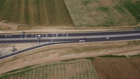 Overhead Drone Shot Vehicles on Open Highway