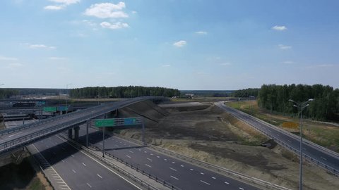 Aerial View Trucks Moving through Highway Interchange