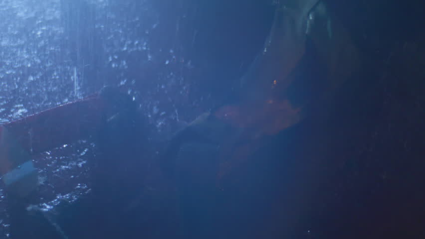 Sailor untangles wet rope on deck under heavy rain demonstrating strength and patience in stormy effort. Man works amid pouring waves