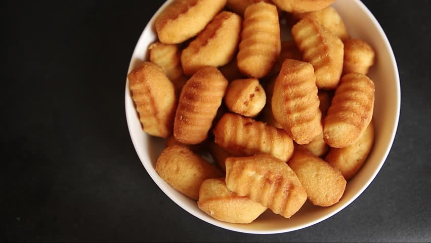 Madeleine sweet biscuit dessert almond flavor cookies tasty snack fresh gourmet food table setting rustic food top view copy space