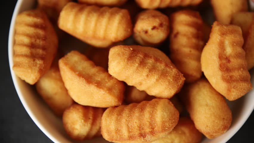 Madeleine sweet biscuit dessert almond flavor cookies tasty snack fresh gourmet food table setting rustic food top view copy space