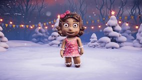 Cheerful Gingerbread Girl in a Magical Winter Wonderland. Animated video for holiday cards, festive events, and New Year's parties. - Powered by Shutterstock - Get 15% off with code: PIKWIZARD15