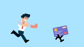 An illustration of a businessman running after a walking credit card on a light blue background. This creative image represents the concept of chasing financial goals, banking, payment, finance. - Powered by Shutterstock - Get 15% off with code: PIKWIZARD15