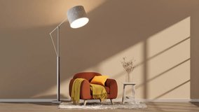 Furniture Store Concept: Horizontal 3D Render of a Cozy Reading Nook Assembling for Architectural Layout and Web Background in Daylight. - Powered by Shutterstock - Get 15% off with code: PIKWIZARD15