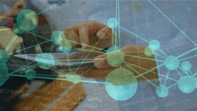 Woman in lab coat tapping tablet, initiating teal node network overlay, connecting data to research. Touchscreen, hands, focus, laboratory, collaboration, visualization, augmented - Powered by Shutterstock - Get 15% off with code: PIKWIZARD15