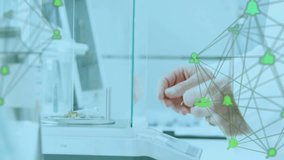 Lab scientist placing sample on balance, drawing, dispensing drops for assay, green net near hands. Laboratory, precision, pipette, vial, glassware, bench, transfer - Powered by Shutterstock - Get 15% off with code: PIKWIZARD15