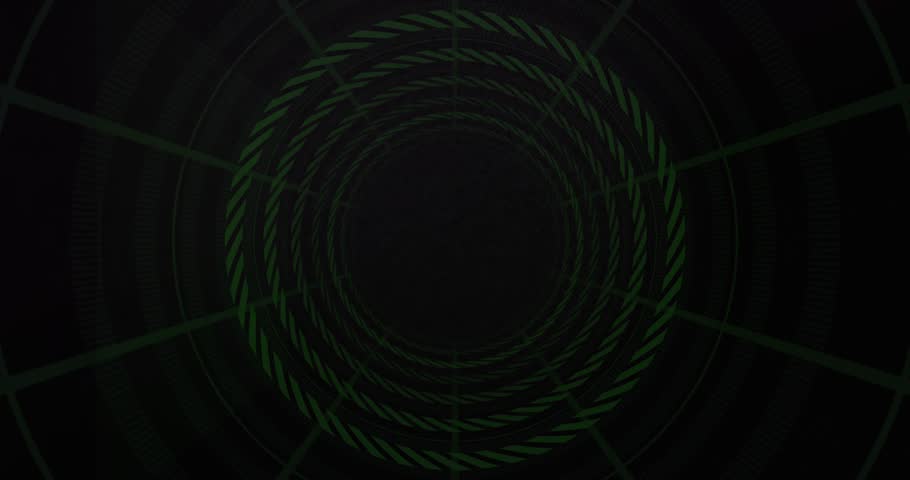 View moving green grid tunnel, revealing emblem forming RANSOMWARE, showing cyber risk. Neon, dataflow, matrix, dashboards, circuitry, serverroom, holography