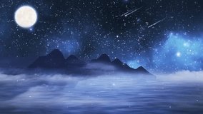 Dreamy Night Sky Animation with Full Moon, Shooting Stars, and Misty Mountains - Powered by Shutterstock - Get 15% off with code: PIKWIZARD15