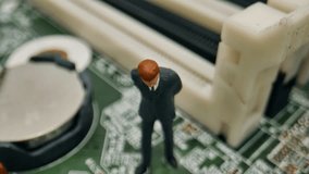 A Miniature Businessman Stands On A Complex Green Circuit Board, Symbolizing Business In The Tech Industry, Captured With A Detailed Macro Shot. - Powered by Shutterstock - Get 15% off with code: PIKWIZARD15
