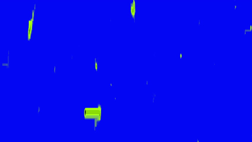 Dark purple pixel animation with scattered glowing shapes.