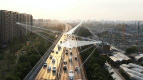 Aerial view of traffic on a highway with digital network connection overlay - Powered by Shutterstock - Get 15% off with code: PIKWIZARD15