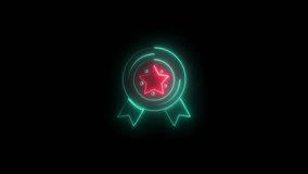 Teal Neon Ribbon Award With Red Star And Circles On Black Background badge celebration - Powered by Shutterstock - Get 15% off with code: PIKWIZARD15