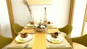 Elegant dining table set with floral centerpiece and modern tableware for four - Powered by Shutterstock - Get 15% off with code: PIKWIZARD15